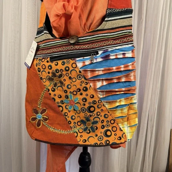 Vintage NWT Handmade  Patch  Crossbody Boho Hippie Bag Purse Multicolor - Picture 3 of 12